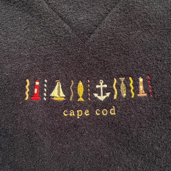 Navy Blue fleece “Cape Cod” V-neck hooded pullover sweatshirt. GUC! - Picture 3 of 8
